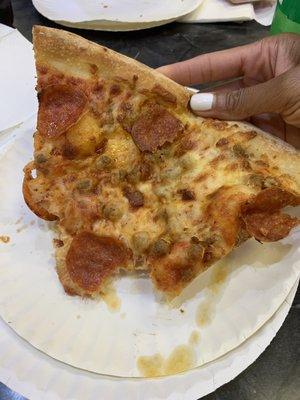 Pepperoni and sausage pizza slice - DELICIOUS!!