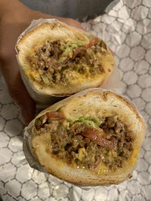 Chopped cheese (jalapeños instead of bell peppers)