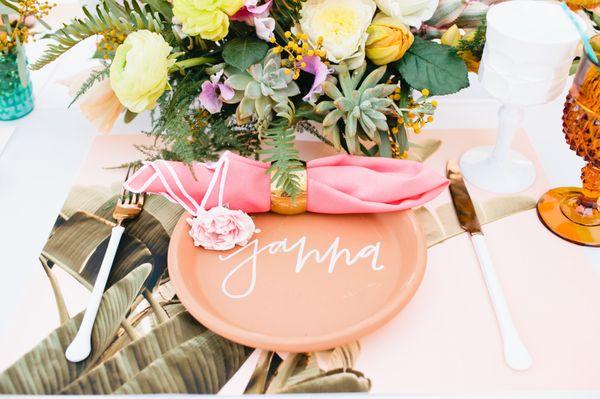 Terra cotta place cards for a bridal shower