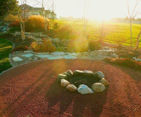 Fire Pit next to Water Garden. Groveland, IL