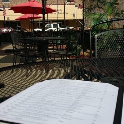 Outside patio seating and the extensive wine menu.