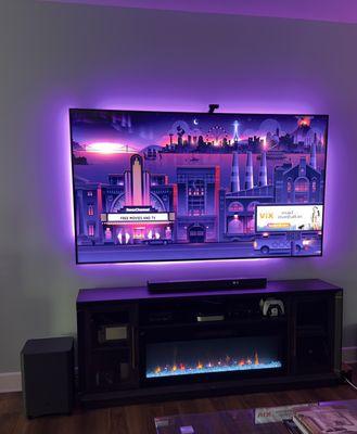 85 in. Tv wall mounted with govee tv backlight