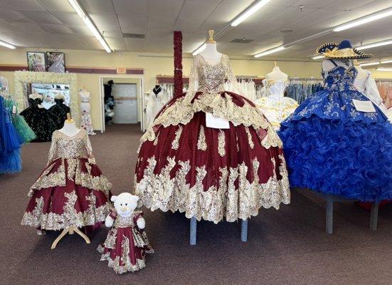 Large collection of quinceañera dresses