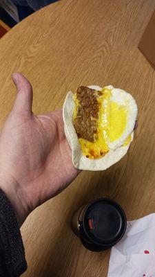 Turkey sausage, egg, and cheese (where's the rest of it?).