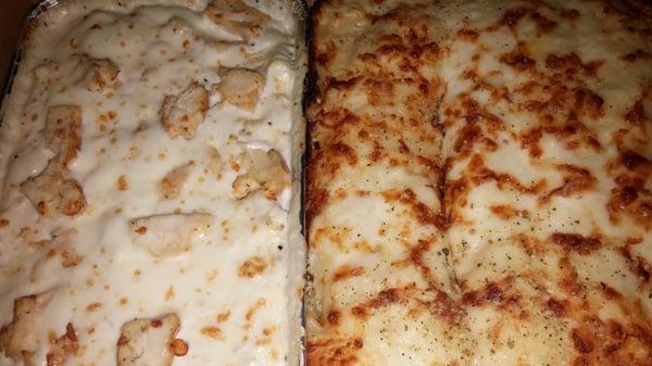 Chicken alfredo and cheese sticks