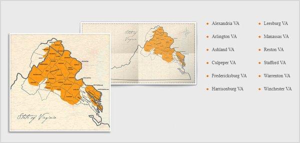 Our Delivery and Service Area Map, Proudly Serving Much of Virginia.