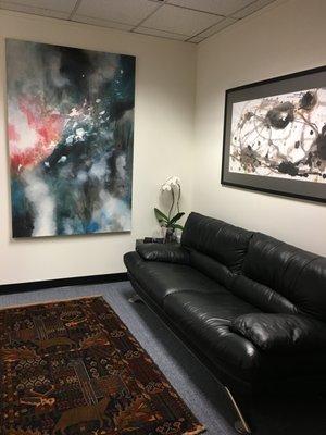 Reception Area.  Art: (L) Erebus painting by Stuart Jones (London).  (R) Untitled I, by June Li, Fairfax, CA.