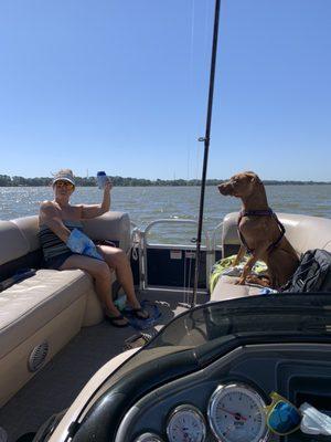 Relaxing on the lake with chips and seltzer water!