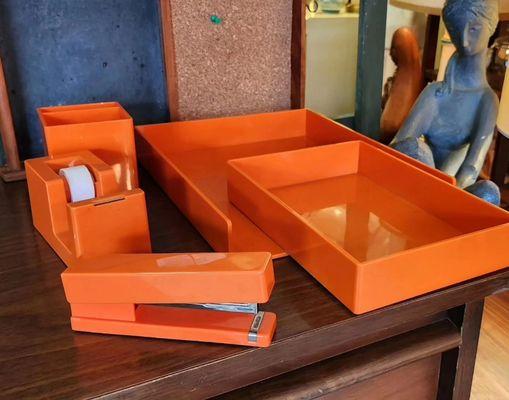 Orange desk accessories set