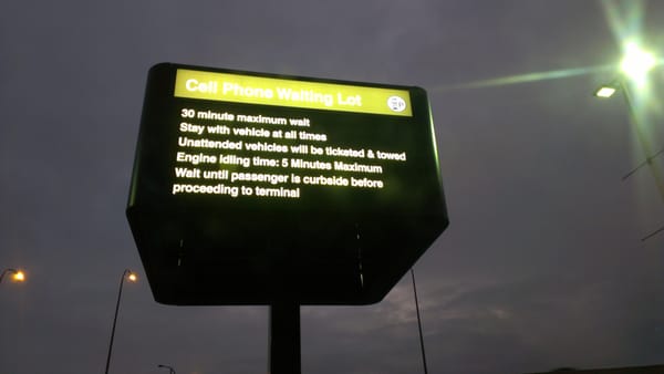 The Logan Airport Cell Phone Light at night