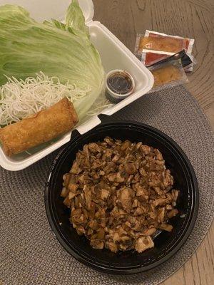 Chicken lettuce wraps with egg roll