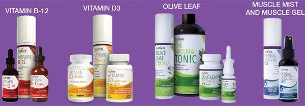 Vitamin D3 supplement, Vitamin - b-12 supplement, Olive leaf m Muscle Mist.