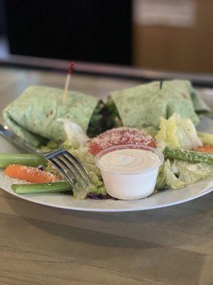 Shrimp & Bacon Wrap with side salad.