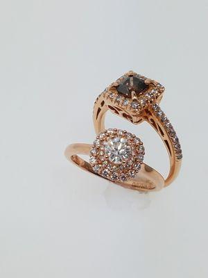 Beautiful chocolate and rose gold diamond rings at Robert Haack Diamonds