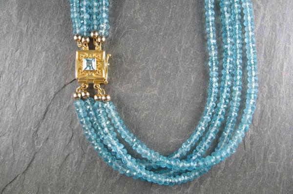 22k Yellow Gold Apatite & Aquamarine Multistrand Necklace