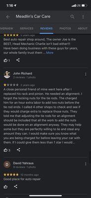 Reviews from google