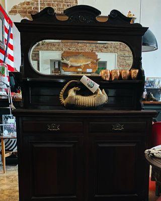 beautiful C. 1880's cupboard buffet w/ mirror #Antique empire wall shelf chinoiserie C. 1860's