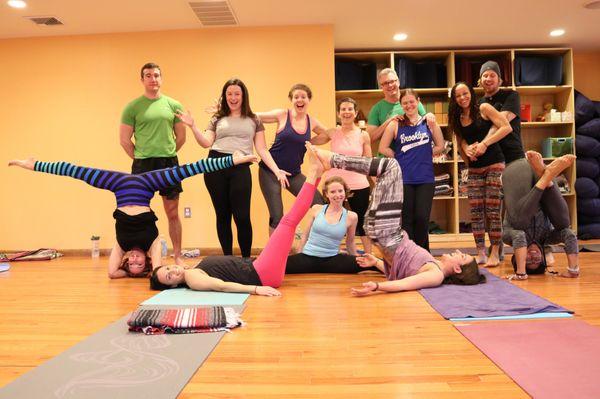 A Group of Happy Yogis after an Acro Yoga workshop!