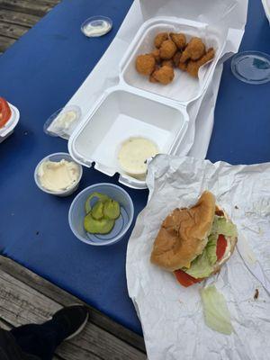 Burger, and fried cauliflower