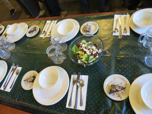 Table setting, apple pecan salad.