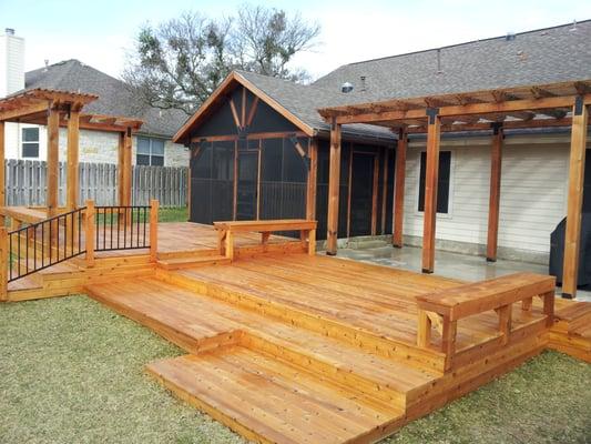 cedar deck and patio cover with pergola