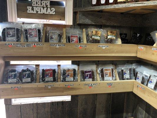 We offer gluten free jerky and couple different kinds of bacon and more