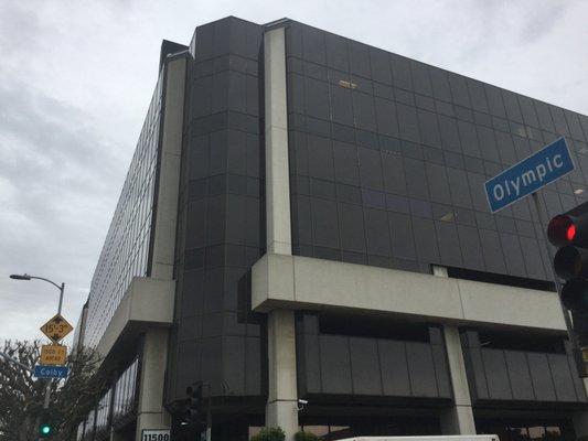 The building is on the corner of Olympic and Colby, a few blocks west of the 405 freeway.