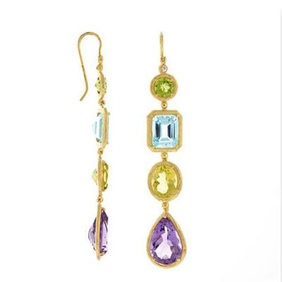 Yellow Gold "Sunset" Gemstone Drop Earring