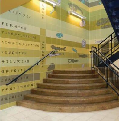 Educational stairway graphics and stair design at Kiski Area School District's Upper Elementary STEM Center