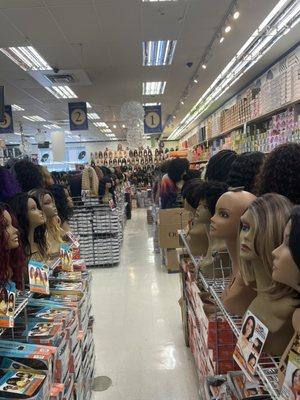 One side of the store, a few wigs