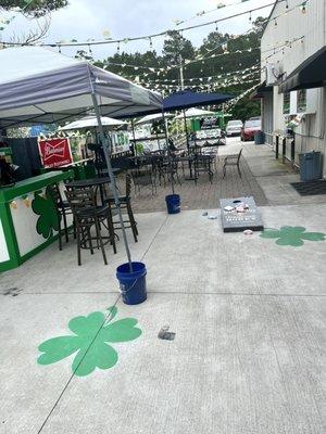 Outdoor patio with many different games to play.