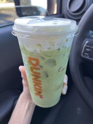 Ice matcha latte plus sweet cold foam, oat milk, and 1 sweet n low equals WTF it's delicious!