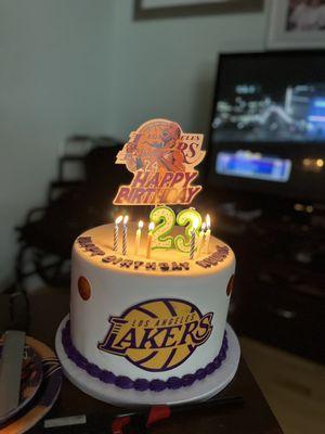 She made this fun delicious Lakers theme cake!!!