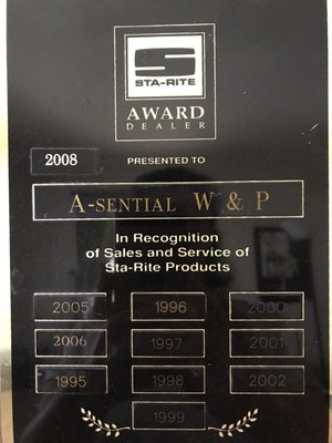 1995 - 2018 In Recognition of Sales and Service of Sta-Rite now known as Pentair Products.