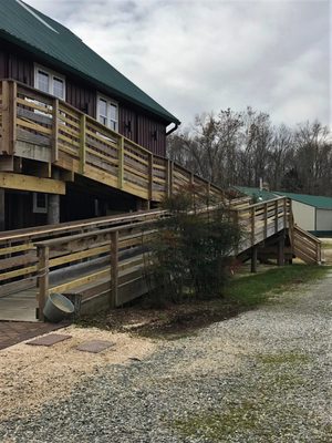 The barn loft is handicap accessible with the ramp. The ramp is also helpful when bringing a lot of items in with a utility cart.