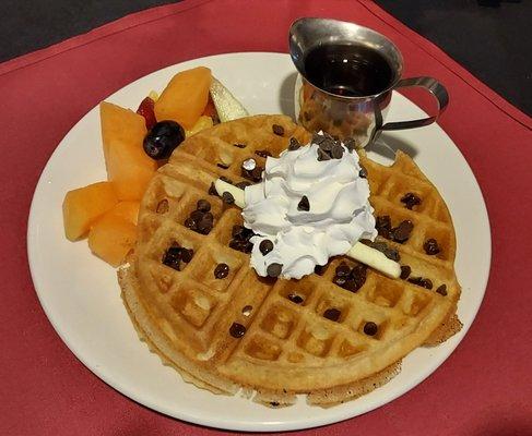 Freshly made waffle with fruit!