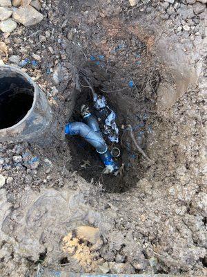 New pressure rated fittings to repair old PVC fittings that split causing a ground leak