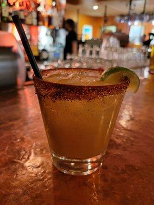 Chimayóso Margarita - Serrano-infused Espolon Reposado, Gifford Apricot Liqueur, fresh lime, charred lime.