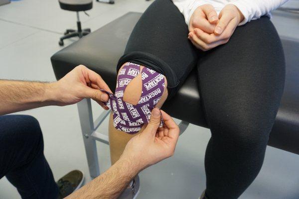 Taping technique for knee pain.