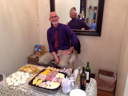 Dennis manning the wine and food station