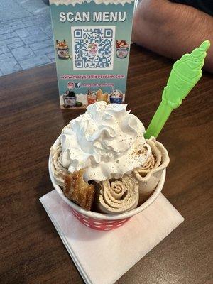 Churro rolled ice cream