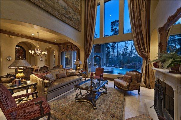 Warm inviting living room photo at Texas estate by Jeff Myers commercial photographer for fine homes