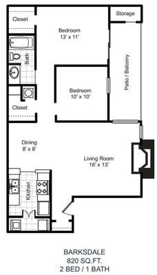 BARKSDALE  -  2 Bed * 1 Bath  *  820 Sq.Ft.