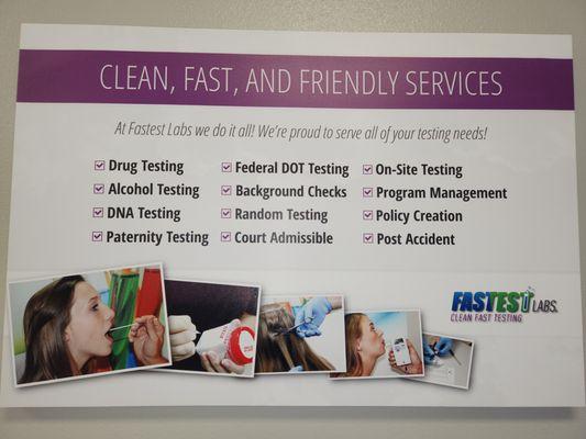 We guarantee to see you or your employee within 5 min. and out with in 15 min. If a rapid test, with you before leaving building.