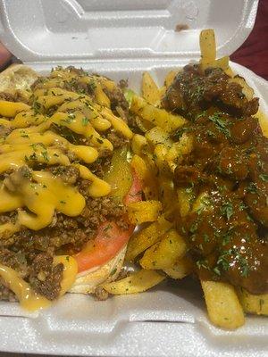 Chopped Cheese with Spicy Chili Fries