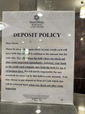 Deposit policy