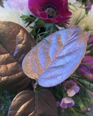 Custom arrangement detail (Rose Gold painted leaves )