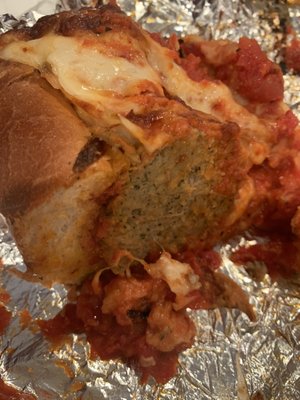 Giant meatball sandwich