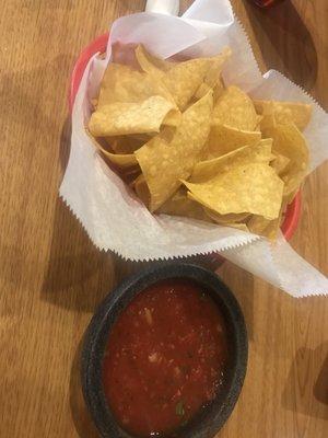 Chips and salsa. The salsa tastes homemade and very good!