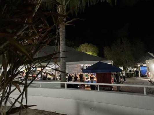 View of the tent from the steps of the church